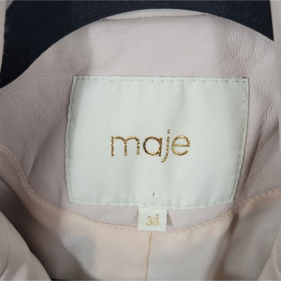 Maje Nude Betsy Cropped Leather Moto Jacket 38 - Picture 4 of 15